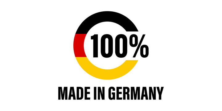 100 percent made in Germany quality seal with German flag colors.