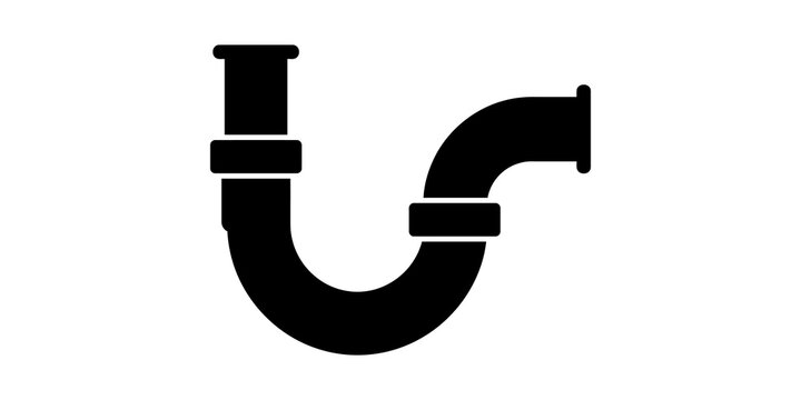 U-bend plumbing pipe icon in solid black style for technical diagrams.