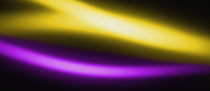 Fond abstrait sombre avec vagues lumineuses floues jaunes et violettes. Arri&egrave;re-plan n&eacute;on avec effet de grain pour design et banni&egrave;re