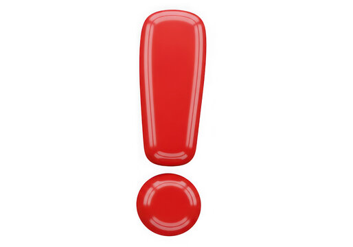 Glossy red exclamation mark isolated on a transparent background