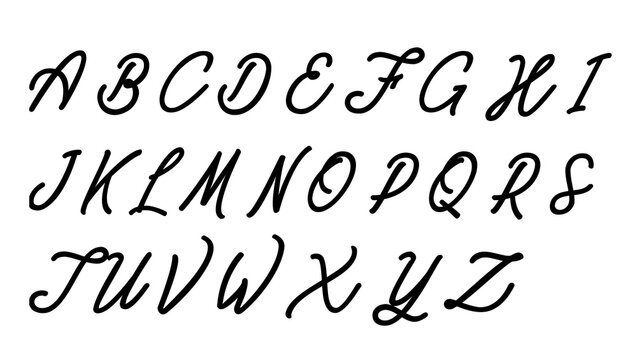 Elegant cursive script alphabet letters from a to z with alphabet