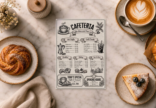 Cafeteria Menu Line Illustration Style