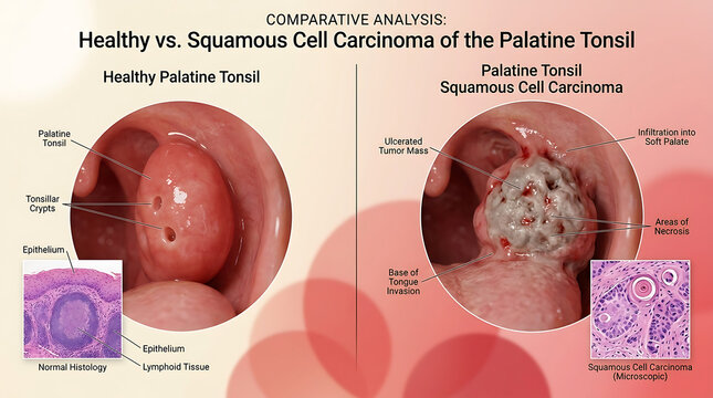 Healthy Nasal Cavity Versus Squamous Cell Carcinoma Ulcerated Mass and Skull Base Invasion
