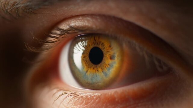 Extreme macro footage of a single beautiful human eye expressing gentle happiness for national eye exam month