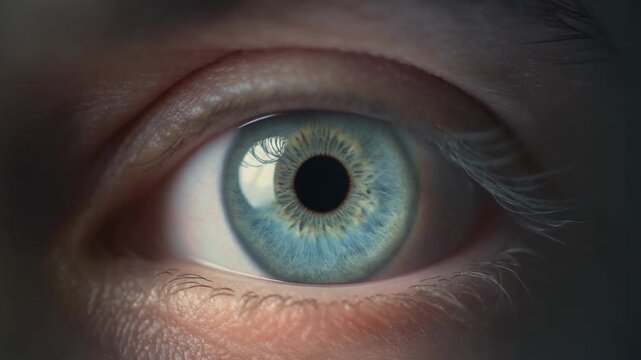 Extreme macro footage of a single beautiful human eye expressing subtle concern for national eye exam month