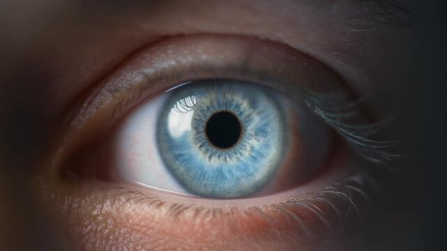 Extreme macro footage of a single beautiful human eye expressing quiet curiosity and slightly amazed look for Indonesia Independence Day