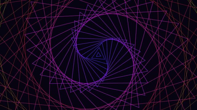 Abstract Geometric Swirl: A mesmerizing digital art piece featuring a vibrant geometric pattern of overlapping triangles and lines.