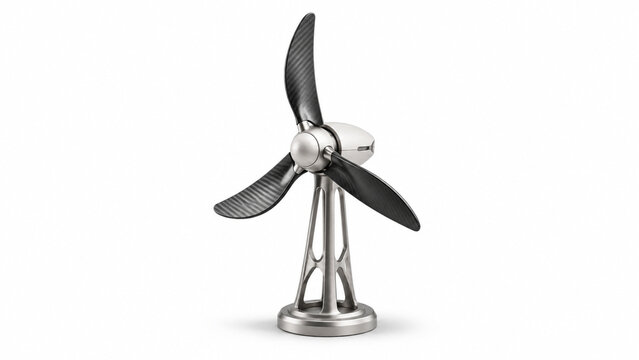 Small wind turbine model isolated on white background for renewable energy concept