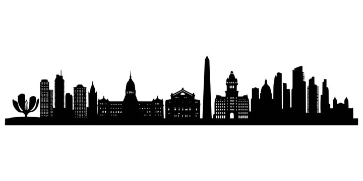 Black silhouette of the buenos aires city skyline isolated on white background