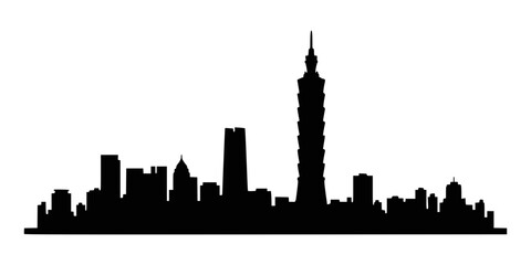 Fototapeta premium Black silhouette of taipei city skyline isolated on a simple white background