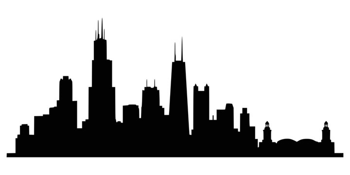 Black silhouette of the chicago city skyline isolated on white background