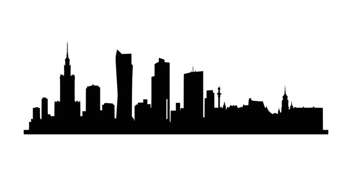 Black silhouette of the warsaw city skyline isolated on a white background
