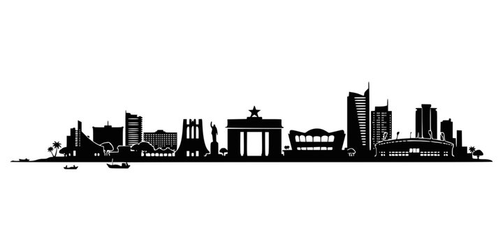 Black silhouette skyline of accra city in ghana isolated on white background