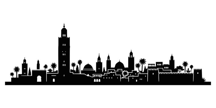 Black silhouette of marrakech city skyline isolated on white background