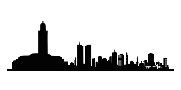 Black silhouette of the casablanca city skyline isolated on white background