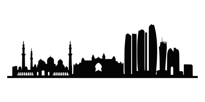Black silhouette of abu dhabi city skyline isolated on a white background