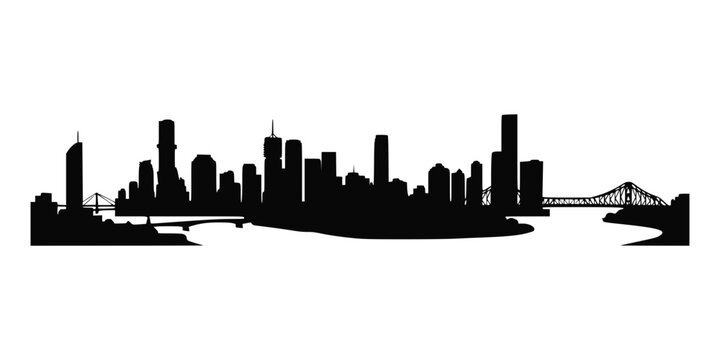 Black silhouette of the brisbane city skyline with the story bridge isolated
