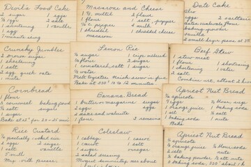 Vintage handwritten recipe cards collection.