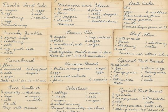 Vintage handwritten recipe cards collection.
