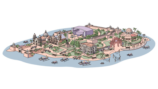 Manila Philippines City Landmarks Isometric Vector Illustration Set
