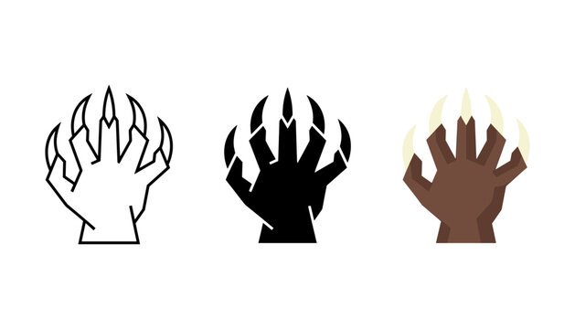 Set of claw hand icons, beast paw symbols, vector illustration
