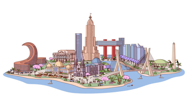 Sao Paulo Skyline with Famous Architectural Landmarks Vector Illustration