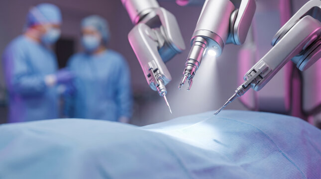 Surgical robotic arm operation medical robot surgeon. futuristic future automation innovation. health care medicine treatment, doctor surgeon precision surgery