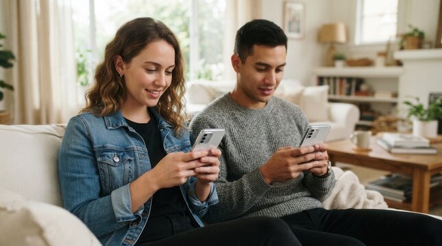 Two individuals engrossed in their smartphones, one May 26th 2023 : A young couple women