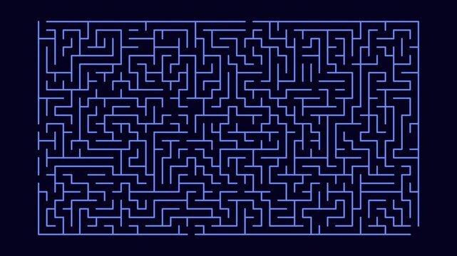 Abstract maze gradually forming from glowing blue lines against a dark background