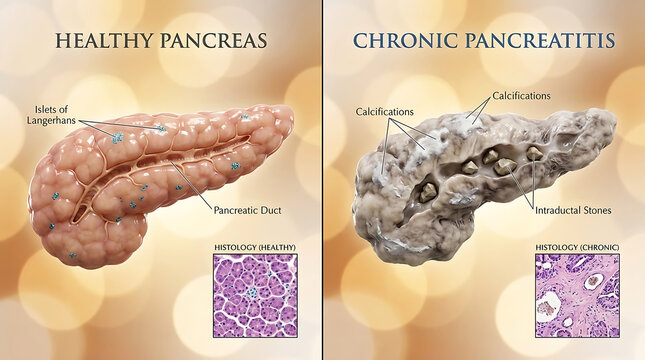 Healthy Pancreas Versus Chronic Pancreatitis Calcification and Fibrosis