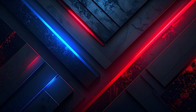 Dark digital artwork featuring diagonal overlapping abstract shapes, glowing neon accents, and futuristic geometric elements, creating a dynamic modern composition suitable for technology, design, bac