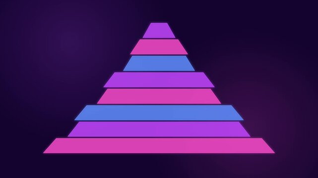Neon geometric pyramid expands in layered formation against purple gradient background