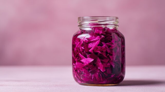 Jar of Pickled Red Cabbage on Minimal Pink Background