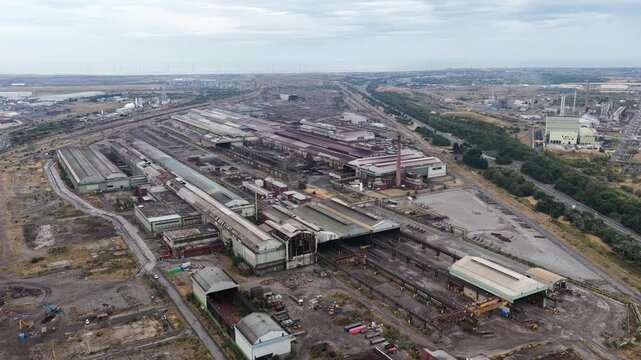 Aerial view of a derelict industrial steelworks site