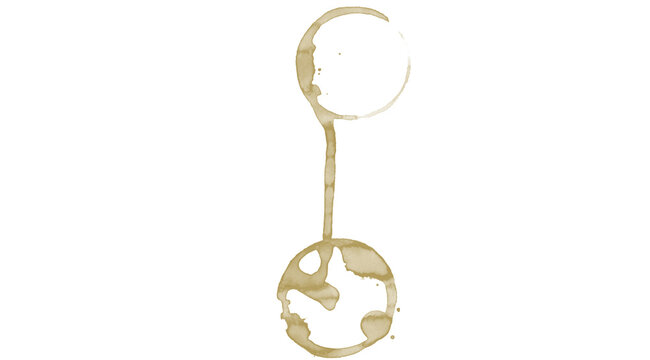 Abstract Coffee Stain Barbell Shape Watercolor Texture on White Background

