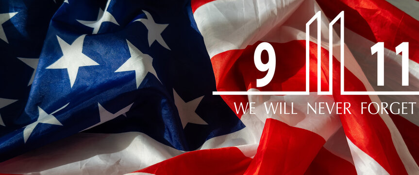 Text Never Forget 9. 11 with United States flag