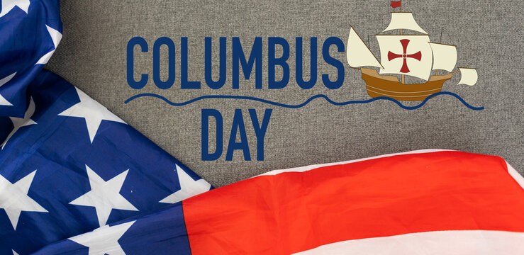 Happy columbus day celebration with sailboat and ocean scene 
