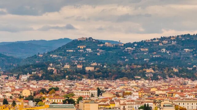 FLORENCE, TUSCANY, ITALY - NOVEMBER 23 2016: Panorama of the city with area of ​​Michelangelo. Italian city on the Arno River, in past - center of Florentine Republic, Medici and Italian kingdom.
