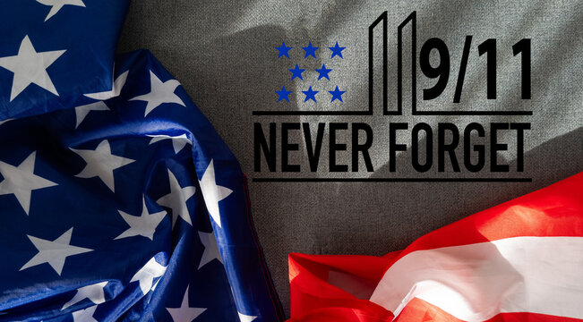 Text Never Forget 9. 11 with United States flag