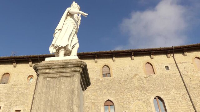 SAN MARINO - NOVEMBER 27 2016: Palazzo Pubblico (Public Palace) is town hall of City of San Marino and Statue of Liberty. Captains Regent, Grand and General Council, Council of XII, Congress of State.