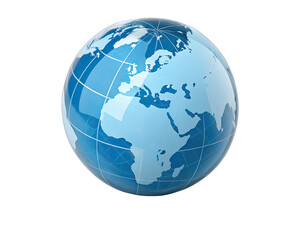 Fototapeta premium Glossy Blue Earth Globe with Global Network Lines and World Map