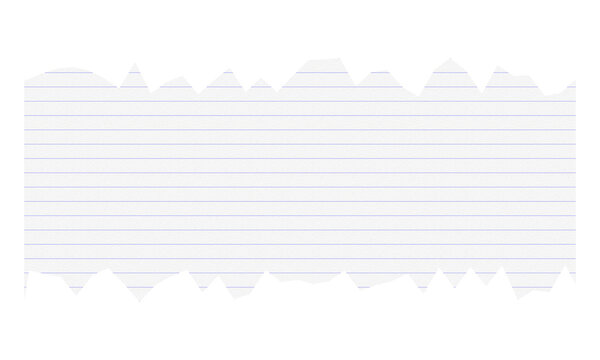 Torn piece of lined notebook paper with jagged edges isolated on transparent background
