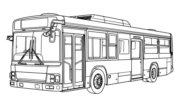 Urban city bus front three quarter public transit line art vector icon