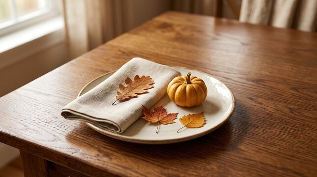 Autumn Themed Napkin With Pumpkin And Leaves