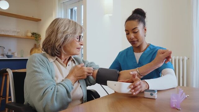 Supportive caregiver assisting a senior woman with a walker during rehabilitation at a nursing home. The patient is receiving professional help with mobility for a better and healthier life	
