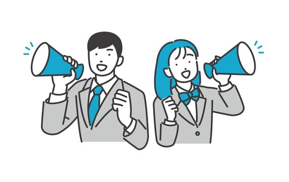 メガフォンを持って応援する学生のベクターイラスト素材／制服／高校生／中学生