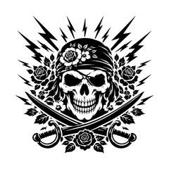 Fototapeta premium Pirate Skull Emblem Design for T Shirts, Posters, Stickers and Motorcycle Branding