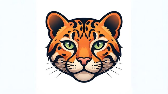 Stylized ocelot head mascot illustration isolated on white background