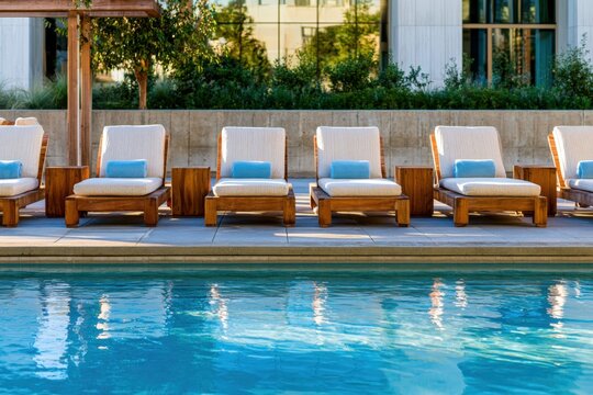 Calm poolside scene invites relaxation and leisure