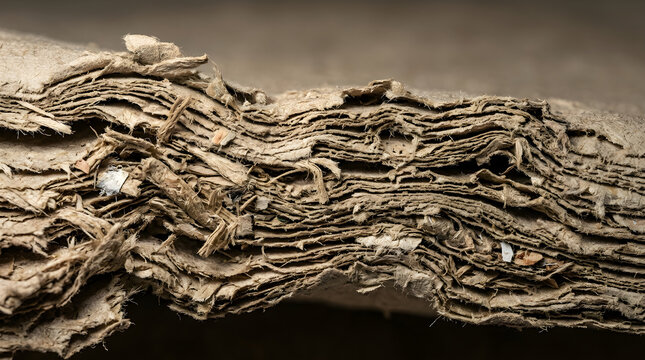 Sustainability Concept Corrugated Cardboard Edge Showing Recycled Paper Fibers Isolated on Macro on a transparent background